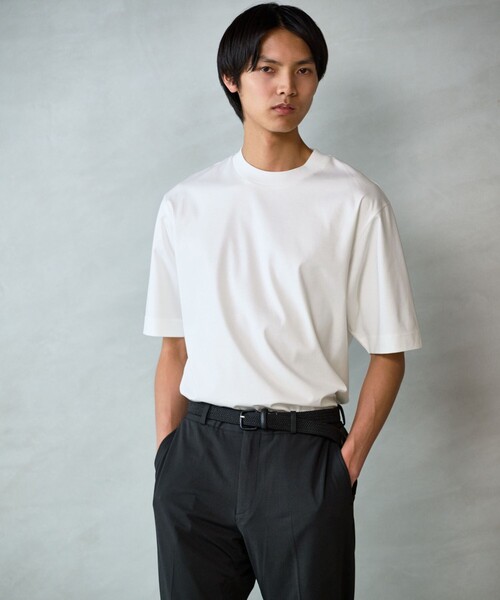 green label relaxing(グリーンレーベルリラクシング)の「A+ COOL スムース クルーネック カットソー -接触冷感・抗菌-(Tシャツ/カットソー・メンズ・ブラック/ホワイト/ライトブルー/ライトグレー/ダークグリーン/ダークブラウン・S/M/L/XL)」の8枚目の写真