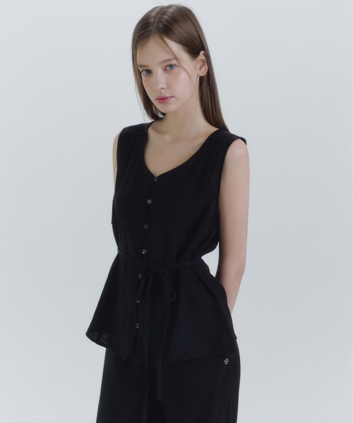 MICANE(ミケーネ)の「ヌオーリネンスリーブレスブラウス-パンツセットアップ(シャツ/ブラウス・レディース・ブラック/ダークベージュ・X-LARGE/SMALL/MEDIUM/LARGE)」の7枚目の写真