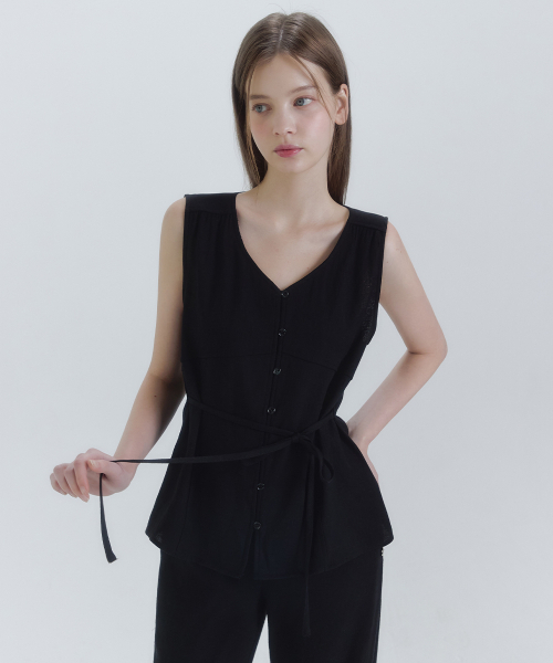 MICANE(ミケーネ)の「ヌオーリネンスリーブレスブラウス-パンツセットアップ(シャツ/ブラウス・レディース・ブラック/ダークベージュ・X-LARGE/SMALL/MEDIUM/LARGE)」の8枚目の写真