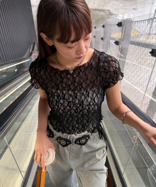 w closet(ダブルクローゼット)の「メロウレースTee(Tシャツ/カットソー・レディース・ブラウン/アイボリー/ブラック/ピンク・FREE)」の3枚目の写真