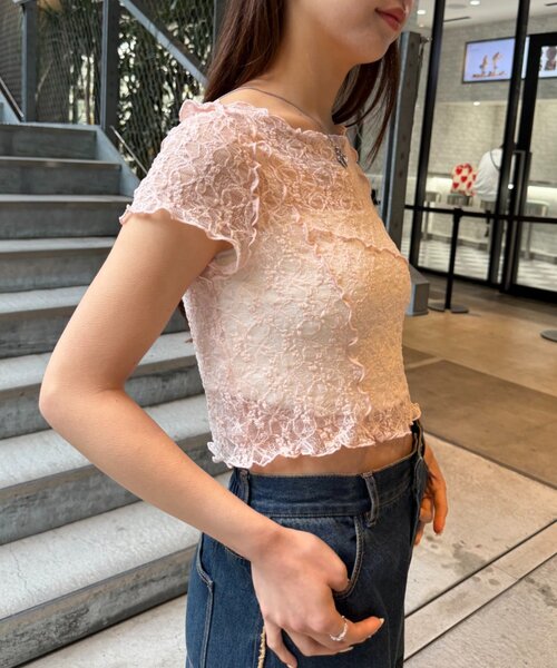 w closet(ダブルクローゼット)の「メロウレースTee(Tシャツ/カットソー・レディース・ブラウン/アイボリー/ブラック/ピンク・FREE)」の13枚目の写真