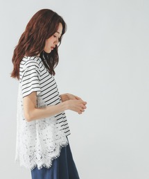 バック切り替えレースTシャツ半袖/713124