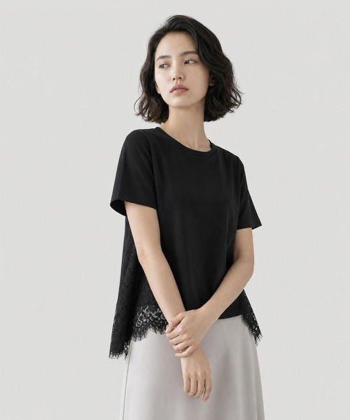 GLOBAL WORK（グローバルワーク）の「バック切り替えレースTシャツ半袖/713124（Tシャツ/カットソー・レディース・ホワイト×ブラック/オフホワイト/ブラック・MEDIUM/LARGE）」の3枚目の写真