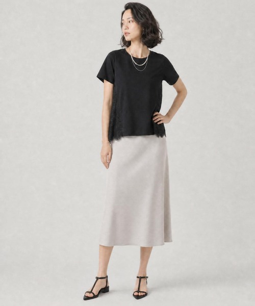 GLOBAL WORK（グローバルワーク）の「バック切り替えレースTシャツ半袖/713124（Tシャツ/カットソー・レディース・ホワイト×ブラック/オフホワイト/ブラック・MEDIUM/LARGE）」の21枚目の写真