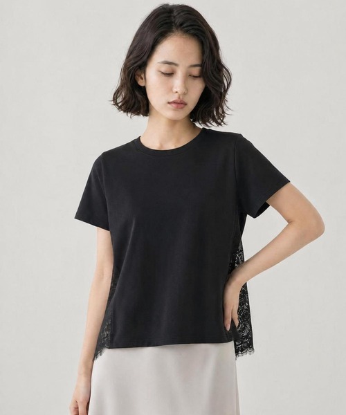 GLOBAL WORK（グローバルワーク）の「バック切り替えレースTシャツ半袖/713124（Tシャツ/カットソー・レディース・ホワイト×ブラック/オフホワイト/ブラック・MEDIUM/LARGE）」の18枚目の写真