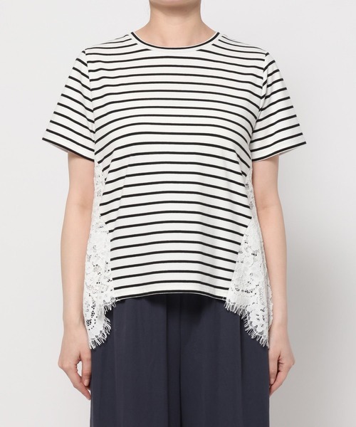 GLOBAL WORK（グローバルワーク）の「バック切り替えレースTシャツ半袖/713124（Tシャツ/カットソー・レディース・ホワイト×ブラック/オフホワイト/ブラック・MEDIUM/LARGE）」の13枚目の写真