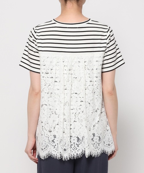 GLOBAL WORK（グローバルワーク）の「バック切り替えレースTシャツ半袖/713124（Tシャツ/カットソー・レディース・ホワイト×ブラック/オフホワイト/ブラック・MEDIUM/LARGE）」の11枚目の写真