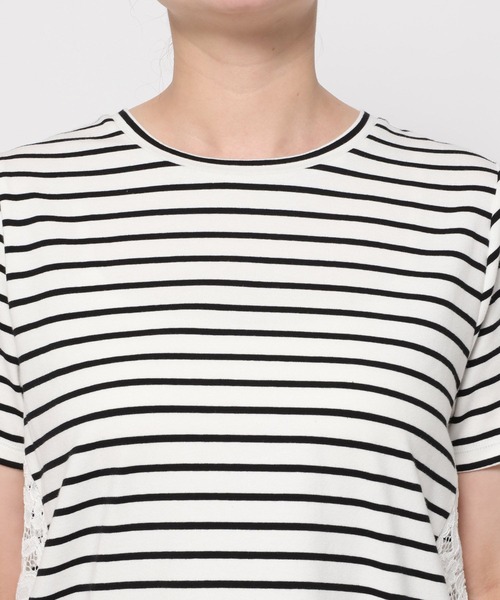 GLOBAL WORK（グローバルワーク）の「バック切り替えレースTシャツ半袖/713124（Tシャツ/カットソー・レディース・ホワイト×ブラック/オフホワイト/ブラック・MEDIUM/LARGE）」の10枚目の写真