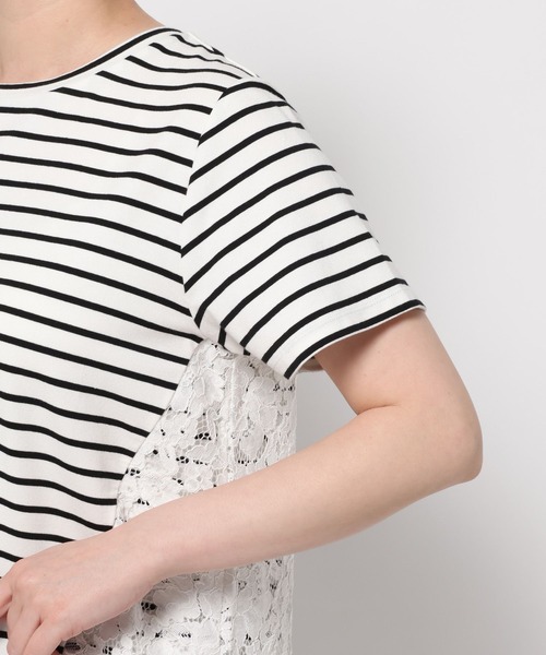 GLOBAL WORK（グローバルワーク）の「バック切り替えレースTシャツ半袖/713124（Tシャツ/カットソー・レディース・ホワイト×ブラック/オフホワイト/ブラック・MEDIUM/LARGE）」の8枚目の写真