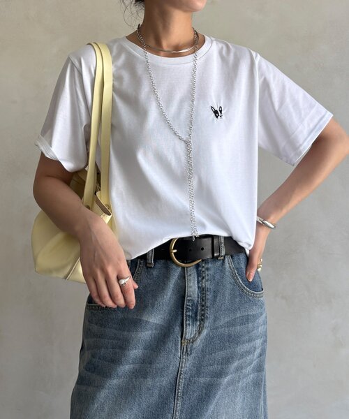 DouDou(ドゥドゥ)の「【WEB限定】ワッペン風刺繍TEE(Tシャツ/カットソー・レディース・ブラック/オフホワイト・FREE)」の8枚目の写真