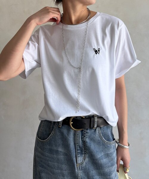 DouDou(ドゥドゥ)の「【WEB限定】ワッペン風刺繍TEE(Tシャツ/カットソー・レディース・ブラック/オフホワイト・FREE)」の10枚目の写真