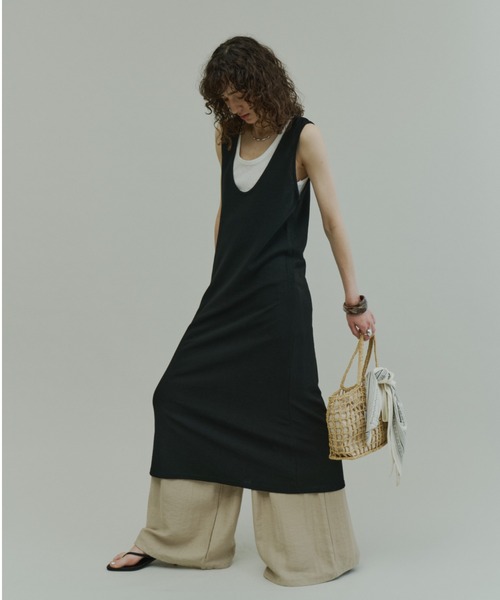 Plumel(プルメル)の「Layered Jersey Long Dress Set / レイヤードジャージーロングドレス(ワンピース・レディース・ライトグレー/ブラック/チャコールグレー・MEDIUM)」の1枚目の写真