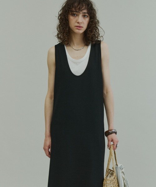 Plumel(プルメル)の「Layered Jersey Long Dress Set / レイヤードジャージーロングドレス(ワンピース・レディース・ライトグレー/ブラック/チャコールグレー・MEDIUM)」の6枚目の写真