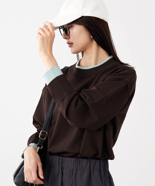 BELLUNA PLUS（ベルーナ）の「重ね着風配色スポンディッシュニット（ニット/セーター・レディース・チャコール/ブラウン系/ネイビー系/ベージュ系・X-LARGE/MEDIUM/LARGE）」の3枚目の写真