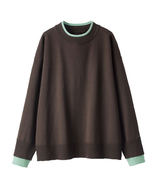 BELLUNA PLUS（ベルーナ）の「重ね着風配色スポンディッシュニット（ニット/セーター・レディース・チャコール/ブラウン系/ネイビー系/ベージュ系・X-LARGE/MEDIUM/LARGE）」の6枚目の写真