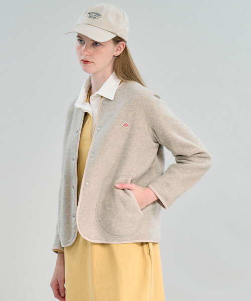 DANTON(ダントン)の「DANTON | フリース カラーレスジャケット WOMEN(ノーカラージャケット・レディース・ブラック/ブラウン系その他/クリーム・36/34)」の1枚目の写真