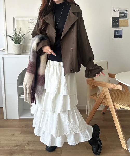 classicalelf（クラシカルエルフ）の「袖先に一さじの甘さを。キャンディスリーブ コクーンダブルジャケット（テーラードジャケット・レディース・ベージュ/ブラック/ブラウン・LARGE/MEDIUM/SMALL/X-LARGE）」の16枚目の写真