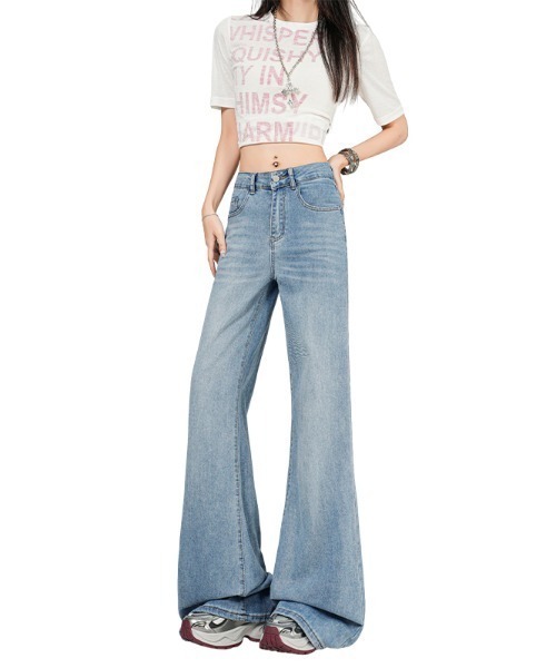 AMAJI(アマジ)の「テンセル ハイウエスト 接触冷感 フレアデニムパンツ(デニムパンツ・レディース・ライトブルー・SMALL/MEDIUM/LARGE/X-LARGE)」の1枚目の写真