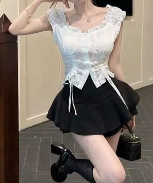 GLAMOROUS JANE(グラマラスジェーン)の「シャーリングオフショルショート丈ブラウス(シャツ/ブラウス・レディース・ホワイト・FREE)」の6枚目の写真