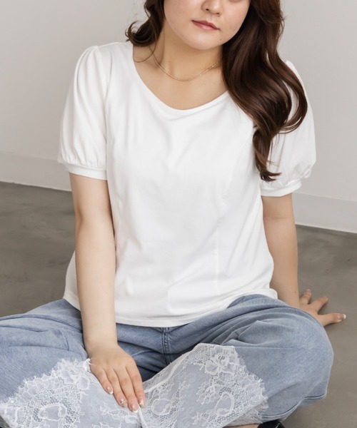 CLETTE(クレット)の「立体切替シンプルリブカットソー(Tシャツ/カットソー・レディース・ブルー/ブラック/オフホワイト/ピンク・3L/4L/LL)」の2枚目の写真
