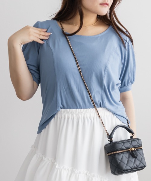 CLETTE(クレット)の「立体切替シンプルリブカットソー(Tシャツ/カットソー・レディース・ブルー/ブラック/オフホワイト/ピンク・3L/4L/LL)」の4枚目の写真