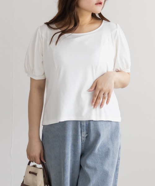 CLETTE(クレット)の「立体切替シンプルリブカットソー(Tシャツ/カットソー・レディース・ブルー/ブラック/オフホワイト/ピンク・3L/4L/LL)」の14枚目の写真