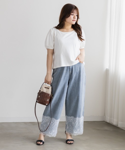 CLETTE(クレット)の「立体切替シンプルリブカットソー(Tシャツ/カットソー・レディース・ブルー/ブラック/オフホワイト/ピンク・3L/4L/LL)」の8枚目の写真