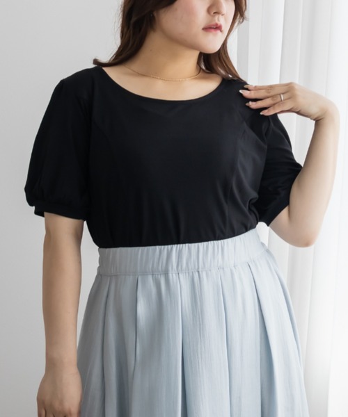 CLETTE(クレット)の「立体切替シンプルリブカットソー(Tシャツ/カットソー・レディース・ブルー/ブラック/オフホワイト/ピンク・3L/4L/LL)」の9枚目の写真