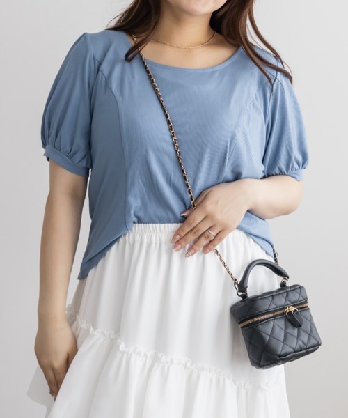 CLETTE(クレット)の「立体切替シンプルリブカットソー(Tシャツ/カットソー・レディース・ブルー/ブラック/オフホワイト/ピンク・3L/4L/LL)」の12枚目の写真