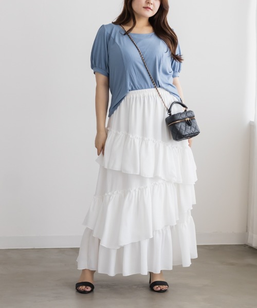 CLETTE(クレット)の「立体切替シンプルリブカットソー(Tシャツ/カットソー・レディース・ブルー/ブラック/オフホワイト/ピンク・3L/4L/LL)」の13枚目の写真
