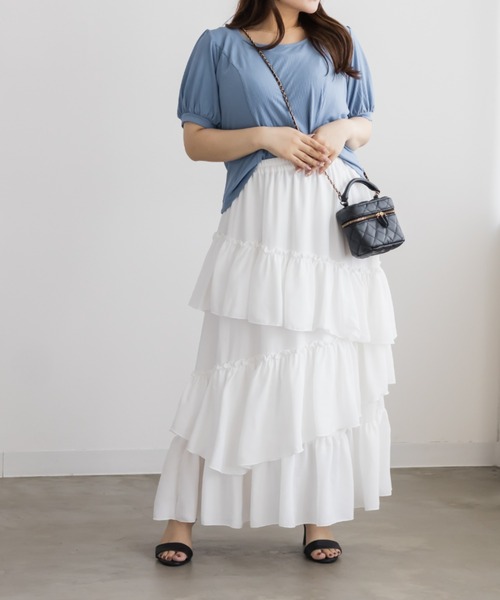 CLETTE(クレット)の「立体切替シンプルリブカットソー(Tシャツ/カットソー・レディース・ブルー/ブラック/オフホワイト/ピンク・3L/4L/LL)」の5枚目の写真