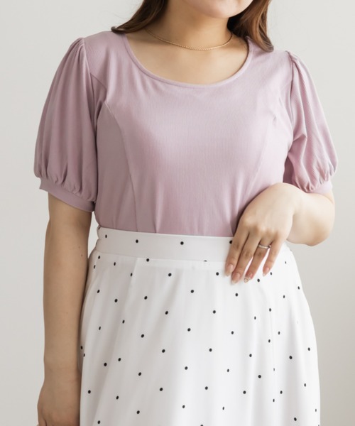 CLETTE(クレット)の「立体切替シンプルリブカットソー(Tシャツ/カットソー・レディース・ブルー/ブラック/オフホワイト/ピンク・3L/4L/LL)」の6枚目の写真