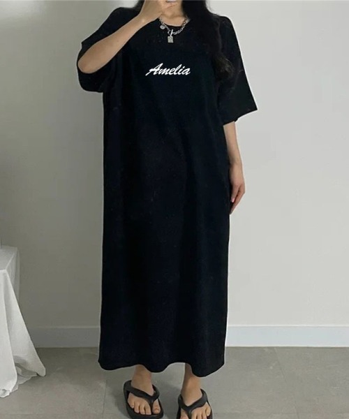 LETee(レティー)の「1枚で抜け感たっぷり!ロゴプリントが映えるリラックスTシャツワンピース(ワンピース・レディース・ホワイト/ブラック/グレー・FREE)」の8枚目の写真