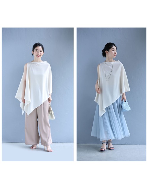 cawaii(カワイイ)の「揺らめくドレープのアシンメトリーブラウストップス(シャツ/ブラウス・レディース・ブラック/ライトベージュ・FREE)」の8枚目の写真