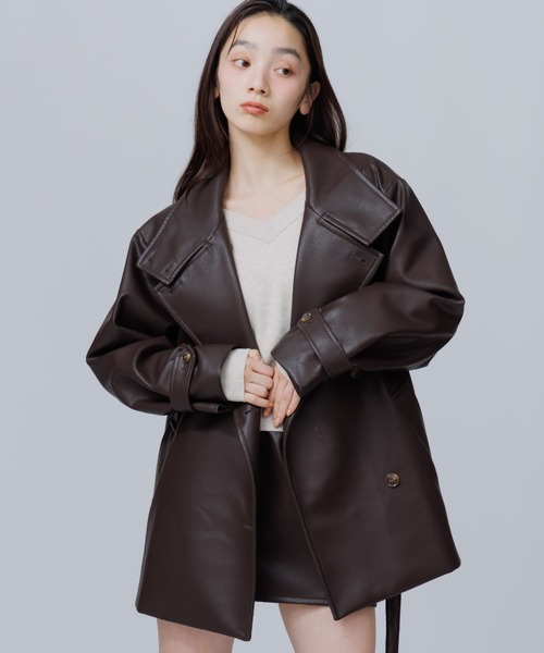 SENEE(セニー)の「2way stand collar middle coat(ツーウェイスタンドカラーミドルコート)(ノーカラーコート・レディース・ブラック/ブラック系その他/ブラウン・MEDIUM/SMALL)」の11枚目の写真