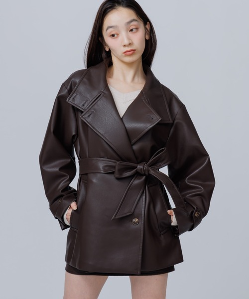 SENEE(セニー)の「2way stand collar middle coat(ツーウェイスタンドカラーミドルコート)(ノーカラーコート・レディース・ブラック/ブラック系その他/ブラウン・MEDIUM/SMALL)」の9枚目の写真
