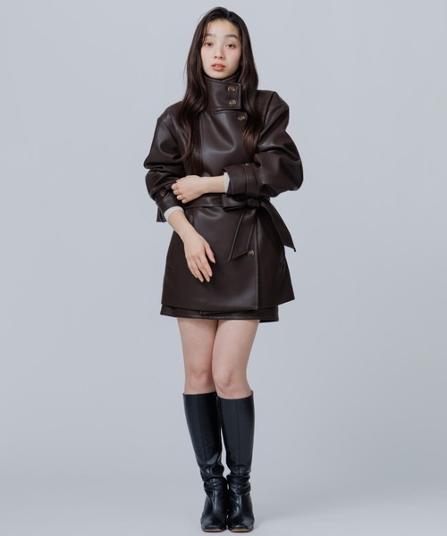 SENEE(セニー)の「2way stand collar middle coat(ツーウェイスタンドカラーミドルコート)(ノーカラーコート・レディース・ブラック/ブラック系その他/ブラウン・MEDIUM/SMALL)」の13枚目の写真