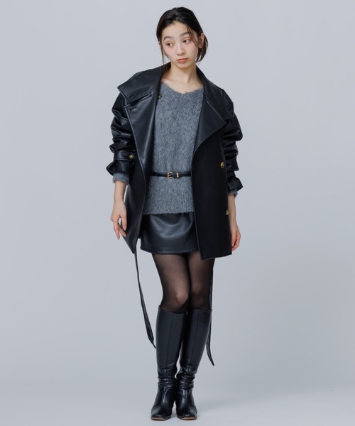 SENEE(セニー)の「2way stand collar middle coat(ツーウェイスタンドカラーミドルコート)(ノーカラーコート・レディース・ブラック/ブラック系その他/ブラウン・MEDIUM/SMALL)」の18枚目の写真
