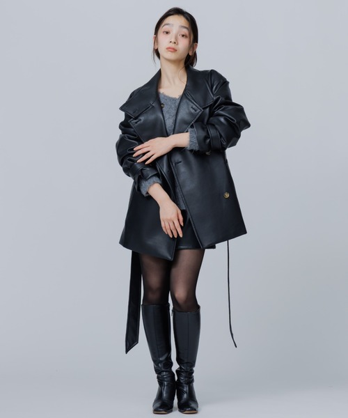 SENEE(セニー)の「2way stand collar middle coat(ツーウェイスタンドカラーミドルコート)(ノーカラーコート・レディース・ブラック/ブラック系その他/ブラウン・MEDIUM/SMALL)」の19枚目の写真