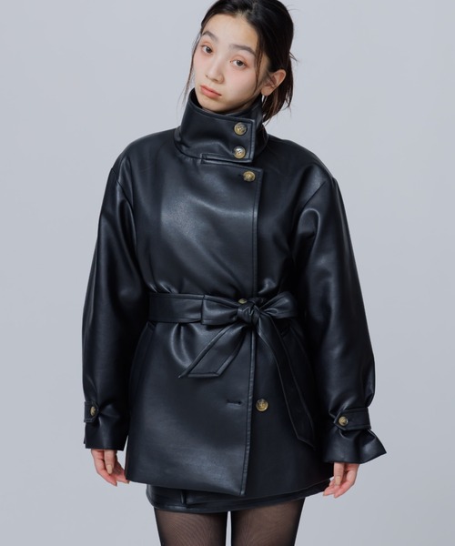 SENEE(セニー)の「2way stand collar middle coat(ツーウェイスタンドカラーミドルコート)(ノーカラーコート・レディース・ブラック/ブラック系その他/ブラウン・MEDIUM/SMALL)」の15枚目の写真