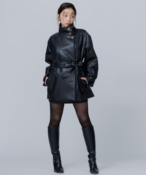 SENEE(セニー)の「2way stand collar middle coat(ツーウェイスタンドカラーミドルコート)(ノーカラーコート・レディース・ブラック/ブラック系その他/ブラウン・MEDIUM/SMALL)」の17枚目の写真