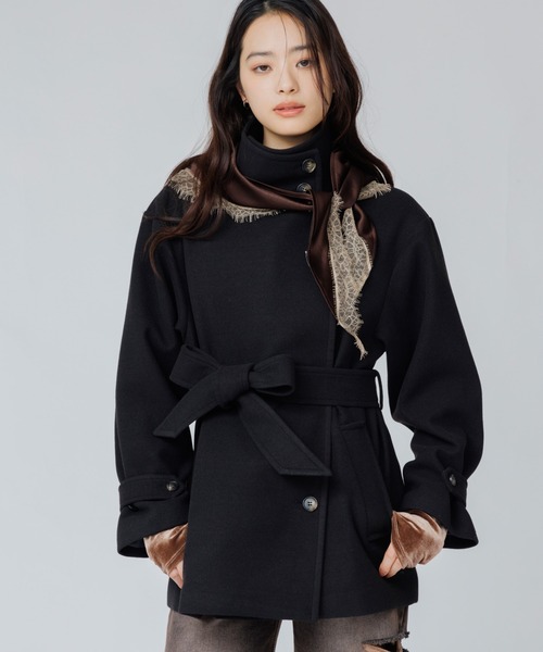 SENEE(セニー)の「2way stand collar middle coat(ツーウェイスタンドカラーミドルコート)(ノーカラーコート・レディース・ブラック/ブラック系その他/ブラウン・MEDIUM/SMALL)」の20枚目の写真