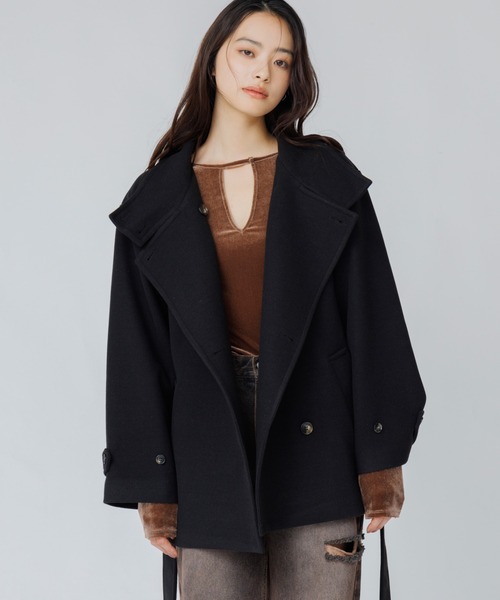 SENEE(セニー)の「2way stand collar middle coat(ツーウェイスタンドカラーミドルコート)(ノーカラーコート・レディース・ブラック/ブラック系その他/ブラウン・MEDIUM/SMALL)」の21枚目の写真