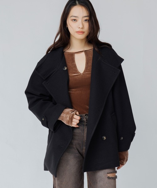 SENEE(セニー)の「2way stand collar middle coat(ツーウェイスタンドカラーミドルコート)(ノーカラーコート・レディース・ブラック/ブラック系その他/ブラウン・MEDIUM/SMALL)」の22枚目の写真