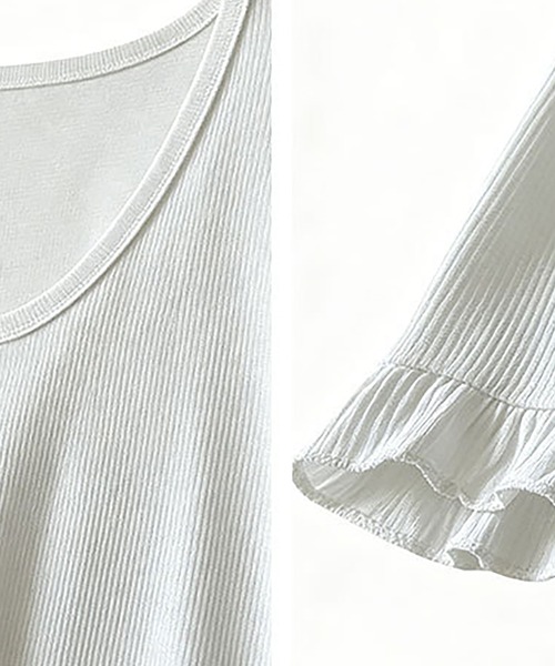 Girly Doll(ガーリードール)の「Uネック裾フリルリブTシャツ(Tシャツ/カットソー・レディース・ホワイト/ブラック・FREE)」の9枚目の写真