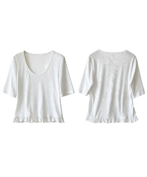 Girly Doll(ガーリードール)の「Uネック裾フリルリブTシャツ(Tシャツ/カットソー・レディース・ホワイト/ブラック・FREE)」の10枚目の写真
