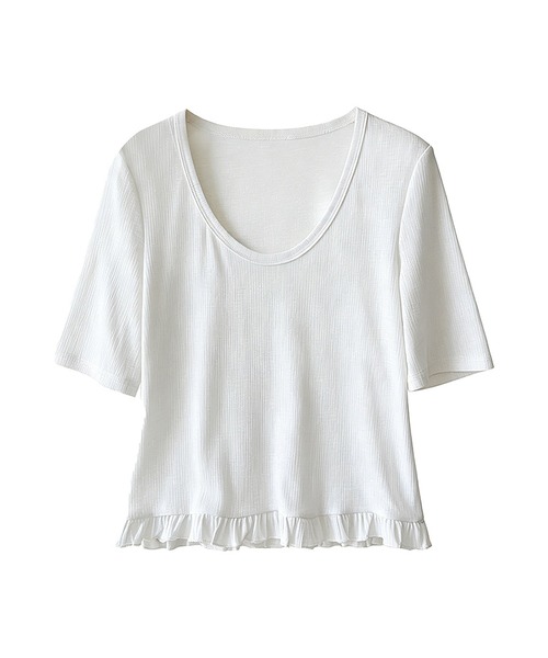 Girly Doll(ガーリードール)の「Uネック裾フリルリブTシャツ(Tシャツ/カットソー・レディース・ホワイト/ブラック・FREE)」の12枚目の写真