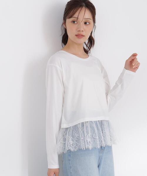 PROPORTION BODY DRESSING(プロポーションボディドレッシング)の「<a>レースヘム長袖Tシャツ / 1216260901(Tシャツ/カットソー・レディース・ホワイト/ブラック・FREE)」の1枚目の写真