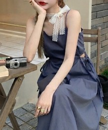サイドシャーリングカットアウトキャミロングワンピース