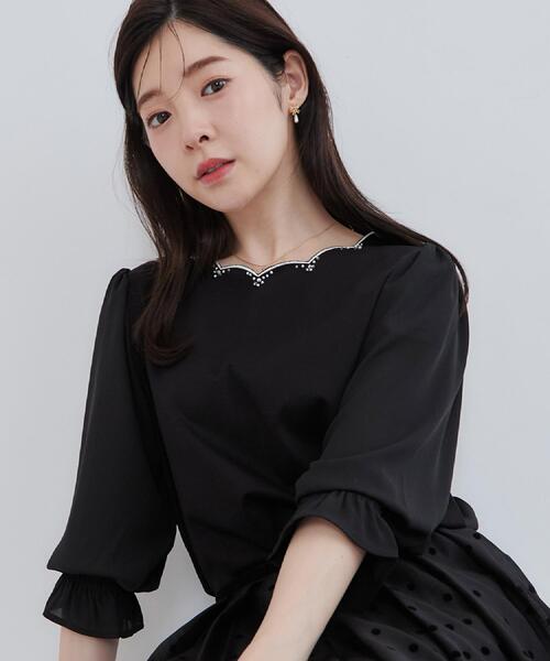 couture brooch（クチュールブローチ）の「【顔まわり華やぐ・UVカット】スカラ刺繍トップス（Tシャツ/カットソー・レディース・ボルドー/ブラック/グレー・40/38/36/42）」の18枚目の写真